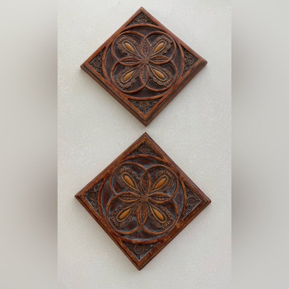 Set of 2 Handcrafted Decorative Ceramic Square Plagues